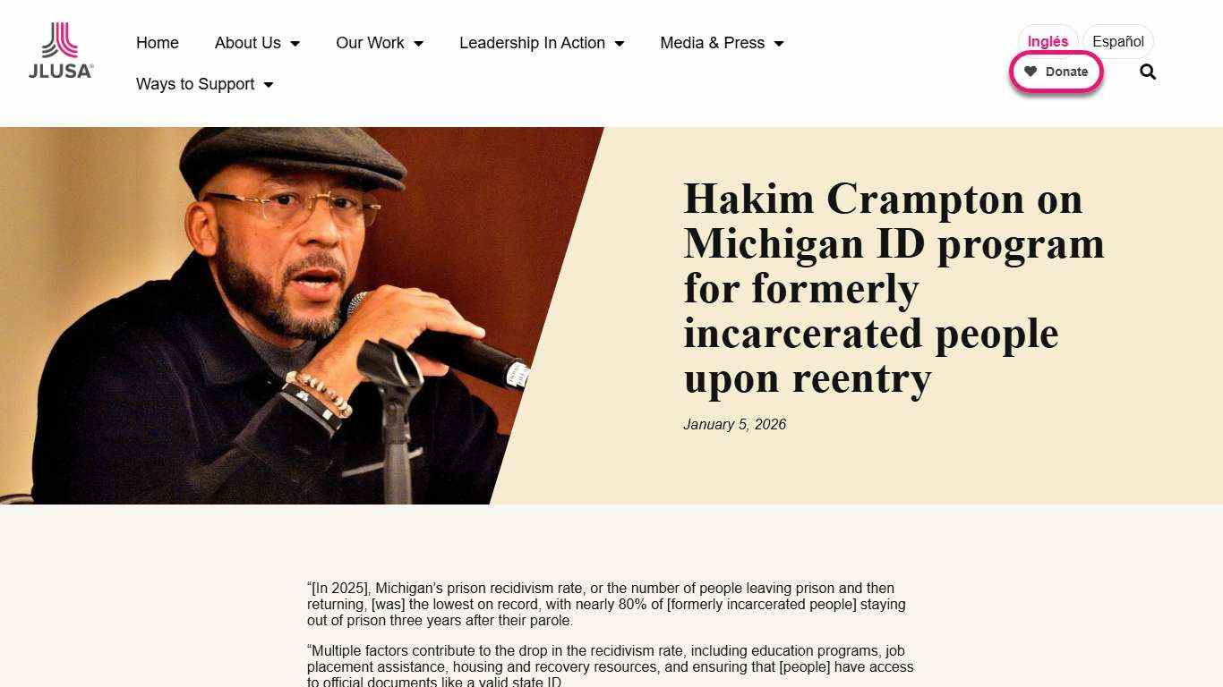Hakim Crampton on Michigan ID program for formerly incarcerated people upon reentry - JustLeadershipUSA