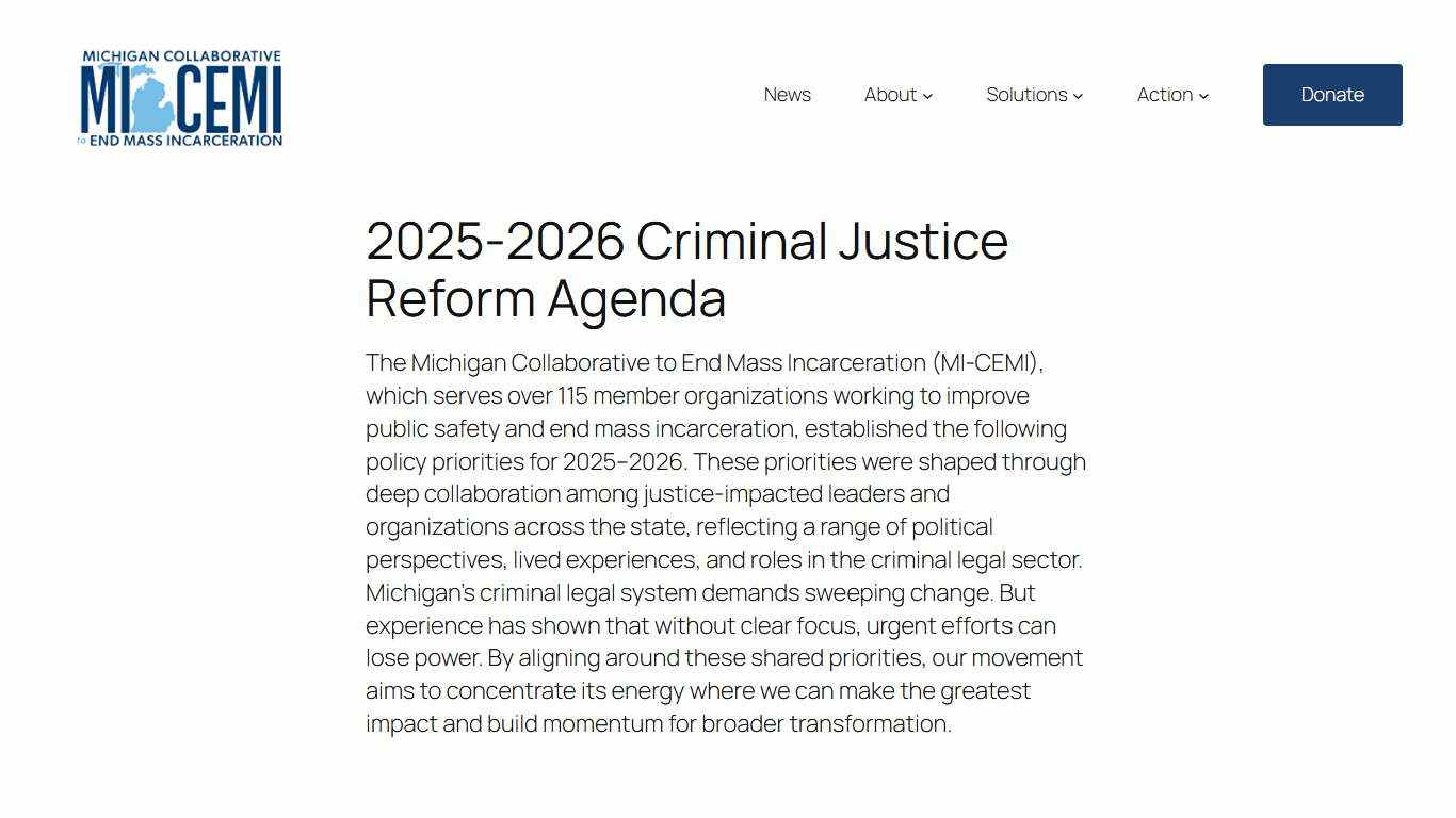 2025-2026 Criminal Justice Reform Agenda - Michigan Collaborative to End Mass Incarceration